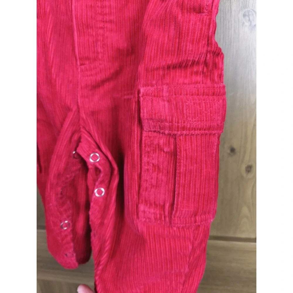 Vintage Gymboree Infant Red Corduroy Overalls 6-12 Months Cargo Snap Crotch